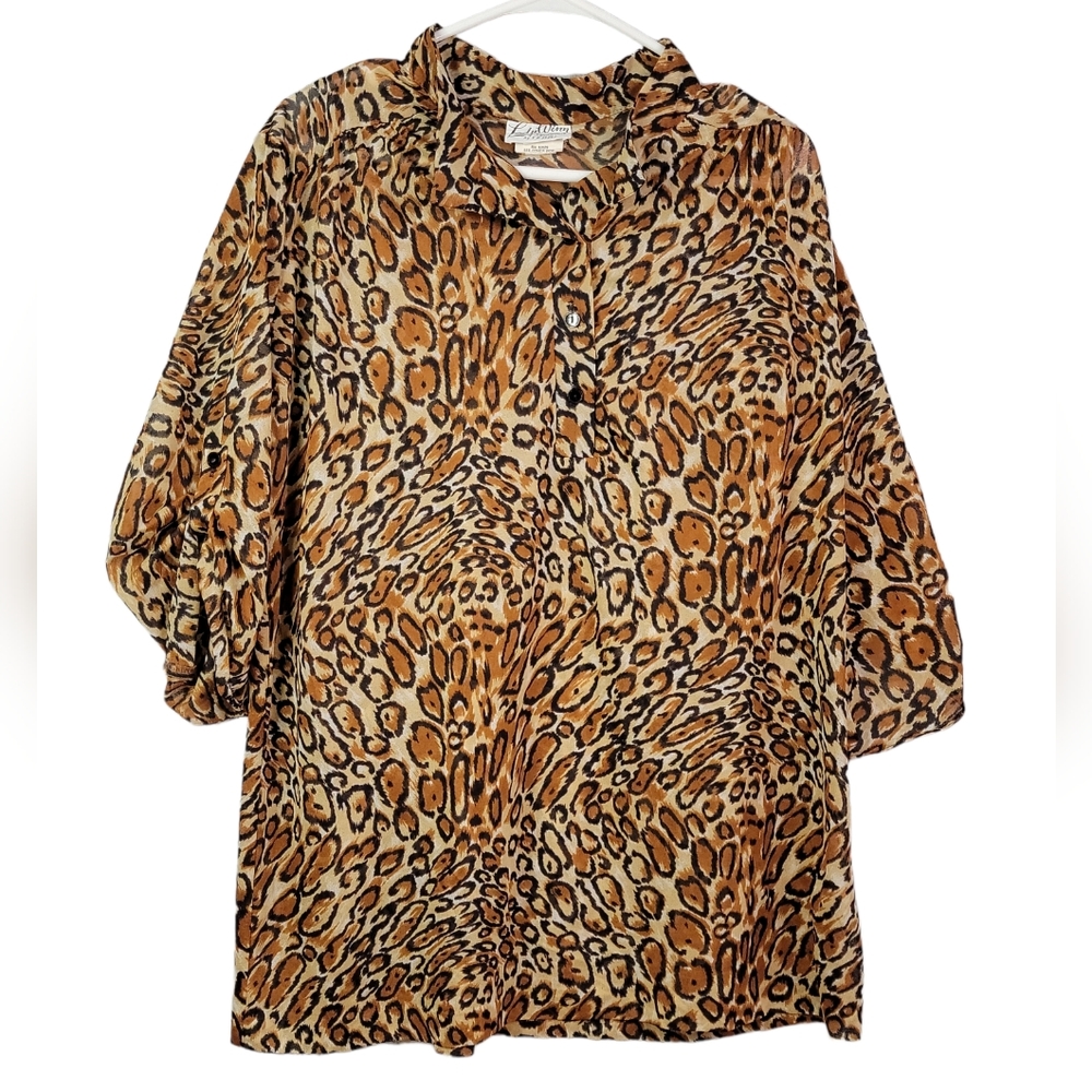 Lady Winn California by Teddi Sheer Animal Print Vintage Women's Blouse Top